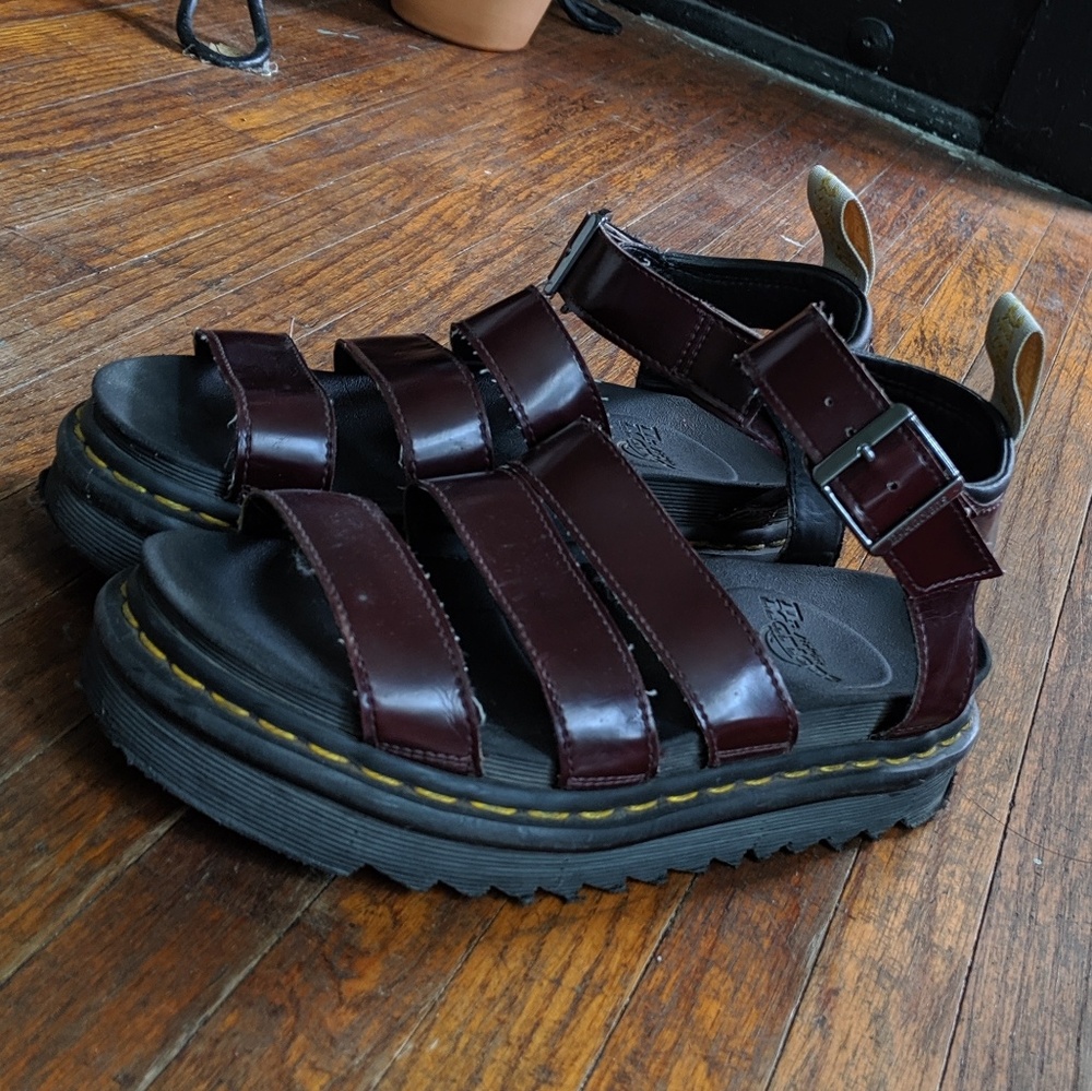 Doc Martens Platform Sandals Burgundy